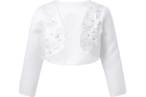 CHICTRY Kids Girls Shrug 3D Flower Long Sleeve Bolero Cardigan for Wedding Birthday Party Dresses