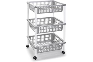 Acan Tradineur - Carro verdulero Gris Plata Modelo PLFT con Ruedas 3 cestas 40 x 30 x 61,5 cm. Carrito portaobjetos estantes Multiusos para organizar los Espacios domésticos