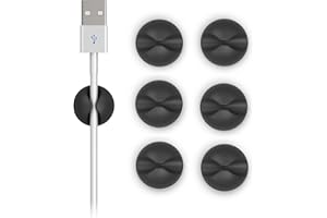 DROQUIMUR 6UD | Sujetacables organizador de cables de escritorio | Clip sujeta cables de silicona con adhesivo para oficina (Medio, Negro antracita)