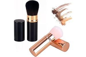 XINSUO 2 pędzelki do pudru, wysuwane, podróżne, podróżne pędzle do makijażu, płynne pędzle do podkładu, do pudru, kremu lub płynnych kosmetyków (czarny, różowy)