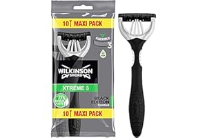 Wilkinson Sword Xtreme 3 Black Edition - Maquinillas Desechables de 3 hojas con Cabezal Flexible | Tecnología Flexible Comfort - Formato: Maxi Pack 10 unidades