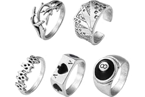 WE-HYTRE 5pcs Unique Poker Suit Design Punk Ring Silver Color Alloy Unfaded Men Ring Lucky Male Festival Party Jewelry Presents poker rings for men silver color unadjustable novelty design poker ring for 5pcs