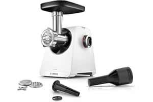 Bosch - Picador de carne, MultiPower, Serie 4, 1900 W, Molinillo, Accesorio para salchichas, Blanco, MFWS420W