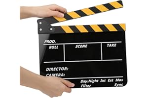 BINDPO Clap Réalisateur en Acrylique, 30x25CM Panneau Battant Action Film Cinéma Professionnel avec Bâton Magnétique(Noir jaune)