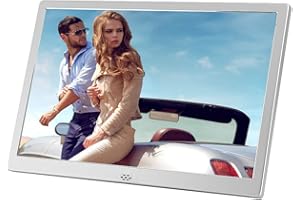 KASTISS Cadre photo numérique électronique, 38 cm, lecture de photos/vidéos avec télécommande, calendrier, horloge, lecteur de musique, écran (argent)