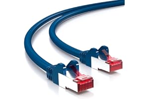 deleyCON 2m Kabel Sieciowy Cat6-1000 Mbit (Miedź, S/FTP, Bezhalogenowy) RJ45 Gigabitowy Patchcord Ethernet LAN - do DSL, Internetu, Wi-Fi, Switcha, Routera, Modemu, Panelu Krosowego, PoE - Niebieski