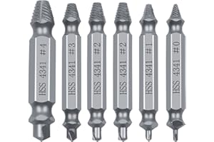 GENTRE Set di 6 Estrattori per Viti, Set di Estrattori per Rimozione di Viti Danneggiate H.S.S 4341#, Durezza 62-63HRC, Estrattore Sinistro per Rimuovere Viti Danneggiate e Derubate