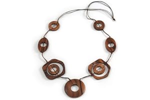 Avalaya Long Geometric Wooden Bead Cotton Cord Necklace in Brown - 80cm Long