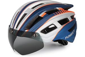 FUNWICT Casco Bicicleta Hombre Casco MTB con Gafas Magnéticas Extraíbles y Forro Interior Casco Bicicleta con Luz Trasera LED para Ciclismo 57-61 CM