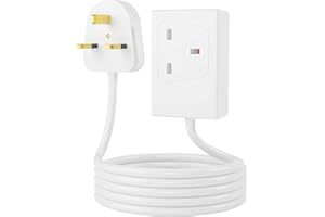 HAADI Extension lead 2 Meter long Single Socket Mains Power Extension Lead Approx 13 Ampere 1 Gang 3 Pin Heavy Duty UK Certified Lead Ideal For Multiple Appliances of Home & Office