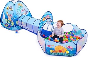 Benebomo Tente et Tunnel Enfant, Monde sous-Marin de Tente,Pliable, Maison de Jeu pour Enfants, Piscine de clôture, Tunnel Rampant