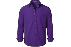 PARKLEES Men's Regular Fit Dress Shirt Solid Wrinkle-Free Long Sleeve Casual Business Button Up Shirts with Pocket