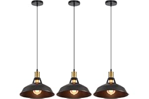 iDEGU 3 pack Suspension Luminaire Industrielle Rétro Lustre Suspension en Métal 27cm Plafonnier Vintage E27 Éclairage de Plafond pour Salle à Manger, Salon, Chambre, Restaurant, Café, Bar (Noir)