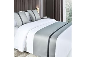 Odot Bettläufer mit Kissen Set, Bettläufer für den Fuß des Bettes mit Passende Kissenbezug Weich Mode Satin Bettlaufer für Gästehaus Hotel Schlafzimmer Dekoration (hellgrau,50x240cm)