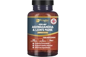 PH PROWISE HEALTHCARE Comprimés KSM-66 Ashwagandha et crinière de lion - Haute concentration 2200 mg | Extrait de racine d'Ashwagandha KSM-66 et extrait de champignon crinière de lion - 120 comprimés avec poivre noir