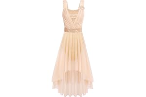 OBEEII Femmes Élégante Robe de Danse Lyrique sans Manches Fronde Paillettes Justaucorps Jupe Performance Costume Ballet Fluide Longue Robe en Mousseline de Soie