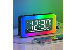 AFEXOA Kids Alarm Clock with RGB Night Lights - Loud Dual Alarm for Heavy Sleepers, Non Ticking Digital Clock, Large LED Display, Bedside Timer & Snooze, Bedroom Decor Gift