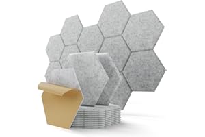 KUCHOOW Pannelli Fonoassorbenti Esagonali Autoadesivi, Studio, Gaming, Ufficio, Recording, 12 Pezzi Pannello Fonoassorbente Decorativi per Pareti, Porta, Soffitto, 30 x 26 x 0,9cm, Grigio