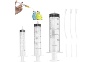 ZJIVQO 3PCS Bird Feeding Syringe Set, Baby Birds Syringe Feeder Parrot Feeding Syringe Tube Measuring Syringe Tools for Feeding Pets Scientific Industrial Labs，10ml,20ml,60ml