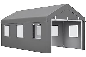 Outsunny Tente Garage carport dim. 6L x 2,95l x 2,78H m Acier galvanisé Robuste PE Haute densité 160 g/m² imperméable Anti-UV, 2 Portes enroulables et 6 fenêtres