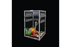 AUSTUFF Reptile Feeding Box 25x15x15cm, Transparent Acrylic Reptile Terrarium Reptile Habitat Breeding Box Insect Feeding Box with Vents Anti-Escape Design for Spiderlings,Horned Frog,Beetles,Pet Snakes