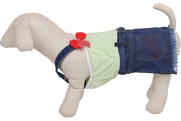Lulala Dog Dress One Shoulder Autumn Dog Denim Jeans with Pocket-Dog Outfits Pet Pretty Off Shoulder Dress for Dogs-Comfortable and Casual Teddy Dog Clothes Skirt with Belt Bib Overalls(S,Sea Green)