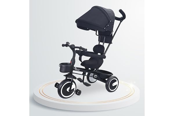 R for Rabbit Tiny Toes T30 Ace Tricycles for Kids with Premium EVA Wheels, Canopy, Adjustable Parental Control & Storage Basket Baby Trike Cycle for 1.5 to 5 Years, Upto 25 Kg Boy & Girl (Black)