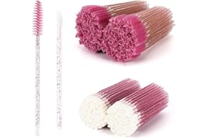 LZKHEH Lot de 50 pinceaux jetables pour les lèvres et 50 brosses jetables pour les cils - couleur rose.