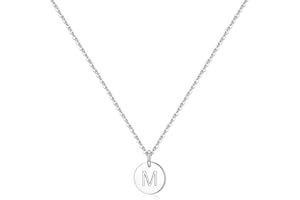 TINGN Disc Initial Necklaces for Girls Women, 14K White Gold Plated Round Disc Double Sided Engraved Hammered Initial Necklace Personalized Letter Pendant Initial Necklaces for Girls Jewelry Gifts