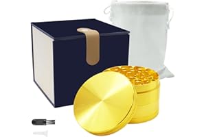 LIANGDING Grinder Especias 2.5 Inch Grinder Metalico con Polen Colector para Especias y Café, Tapa Magnética Molinillo con Caja de Regalo, 4 Piezas de 6.3cm (Oro)