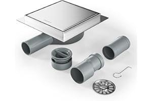 Bernkot - Canieve de Ducha Cuadrada (15 x 15 cm, sifón de 360°, con antiolores y tamiz para el Cabello, 2 en 1, canalón de Drenaje de Suelo, Muy Plano DN50 DN40