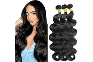 Hxxcoup Body Wave Human Hair Bundles Capelli Umani Tessitura Extensions 100% Unprocessed 8A Brazilian Real Remy Hair Natural Black for Women No Smell No Tangle 12 14 16 Pollici
