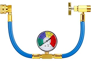 Wowlela Adaptador Universal de Carga de Refrigerante de Aire Acondicionado con Manguera de Carga R134A para Coche con Manómetro 1/2 Rosca ACME