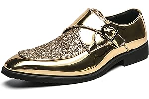 comfortlying Schuhe Kleid Oxford for Männer Slip auf Mönch Strap Schürze Zehen Glänzende Schuhe Pu. Lederschlüsselbeständige Gummi-Sohle-Block-Ferse-Arbeit