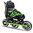 LONGMIRE Inline Skates Size Adjustable All Pure PU Strong Wheels Aluminium with LED Flash Light on Wheels, Skating Boy Age Group 6-15 Years Big Size (3 Wheel Skating)