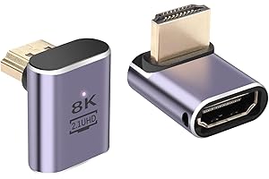 PNGKNYOCN Adapter HDMI 90 stopni 8K, 2-pak kąt prosty 48 Gb/s HDMI 2.1 męski na żeński adapter przedłużający obsługuje 8K przy 60 Hz, 4K przy 120 Hz, HDR, eARC (zgięcie w górę)