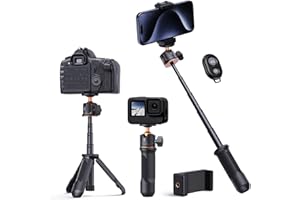 K&F CONCEPT MS09 Mini Tripod with 1/4'' Screw for Compact Camera, 34cm Portable Travel Tripod with Phone Holder, Selfie Stick Compatible with Sony Alpha ZV-E10L, Canon EOS 2000D, Nikon COOLPIX P950