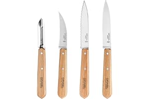 Opinel - Coffret de 4 Couteaux de Cuisine Les Essentiels - N°112 Office, N°113 Cranté, N°114 Légumes, N°115 Éplucheur - Lame Acier Inox - Hêtre Vernis Naturel