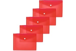 HERMA 20054 Lot de 5 porte-documents A5 rouges transparents avec bouton pression - Enveloppes en plastique pour l'école, l'université, le bureau, les voyages