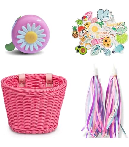 Kit Décoration Panier Vélo Enfant Avec Rubans Colorés - Panier Et Serpentins Pour Customiser Vélo Ou Scooter, Taille 21.5x12.5x12.5 Cm
