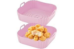 ‎YXHZVON YXHZVON 2 Stück Silikoneinsatz für Heißluftfritteuse, Wiederverwendbare Airfryer Zubehör, Silikon Backformanstelle Airfryer Backpapier für Mikrowelle Zubehör (Rosa)