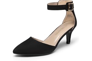 DREAM PAIRS Womens Court Shoes Pointed Toe Low Kitten Heel Ladies Pumps Ankle Strap Dress Sandals