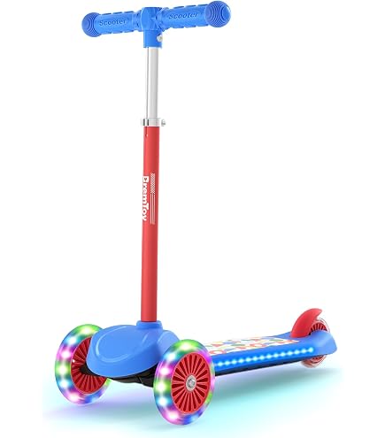 Monopattino Pieghevole A Tre Ruote Per Bambini 2-8 Anni – Con Luci LED Lampeggianti, Manubrio Regolabile E Pedana Antiscivolo, Per Viaggi E Giochi All'Aperto