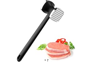 Deepton Fleischklopfer aus Zinklegierung, 24CM Doppelseitiger Schnitzelklopfer mit Rutschfestem Griff, Silber Fleischhammer, Steakhammer, Zartmacherhammer für Schnitzel, Rindfleisch, Huhn