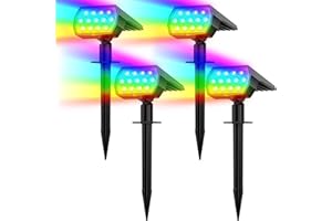 Flaow Solar Color Changing Lights Outdoor, Multi-Color RGB Landscape Spotlight, IP65 Waterproof Solar Powered Garden Lights, Solar Spot Lights for Pathway Tree Garden Halloween Christmas, 4 Pack
