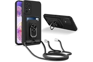 JMstore Handykette Schutzhülle Kompatibel mit Samsung Galaxy A23 5G,360° Ring Ständer magnetisches Eisenblech+Kartenfach Kameraschutz Stoßfester Silikon hülle-Schwarz