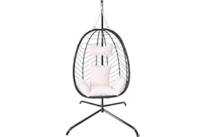 EORTHEX OUTDOOR FANCY Eorthex Hanging Egg Chair with Stand - Outdoor Swing Chairs 350LB Capacity with Cushion for Garden, Patio and Balcony Use (Beige, Cabriole leg)