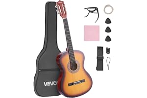 VEVOR Konzertgitarre, 960 mm, Holz-Klassikgitarren-Starter-Set für Anfänger, mit Nylonsaiten, Gigbag, Gurt, Stimmgerät, zusätzlicher Saite, Plektrum, Kapodaster, Linde, für Einsteiger, Sunburst