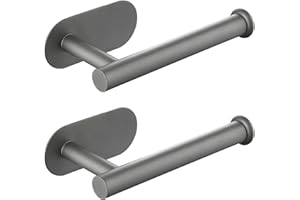 MARKCCO Portarotolo carta igienica autoadesivo, in acciaio inox, senza foratura, adatto per bagno, cucina, lavanderia, grigio, confezione da 2