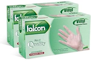 Falcon EZUK Vinyl Gloves - Clear Powder Free Medium (2 Packs x 100 Pieces)